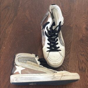 Golden Goose Metallic High-Tops with Star Accent